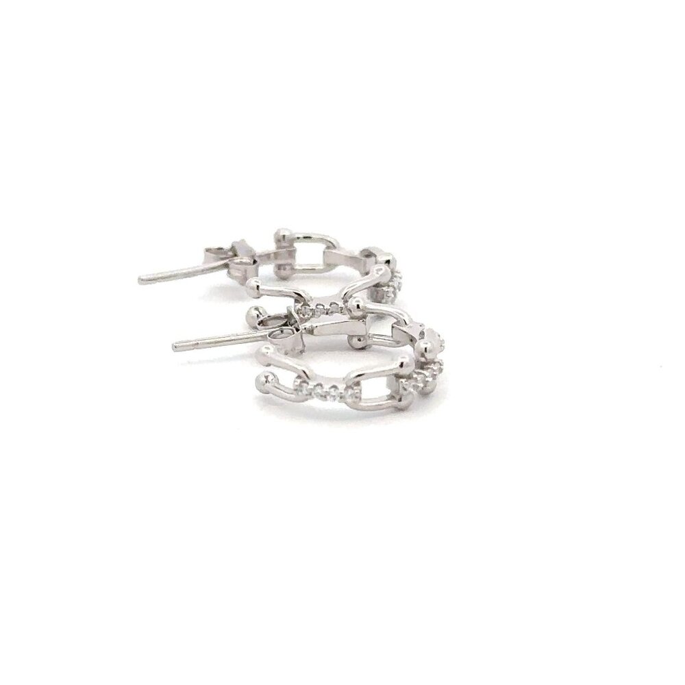 925 Sterling Silver Earrings Semi Hoops - Picture 5 of 8